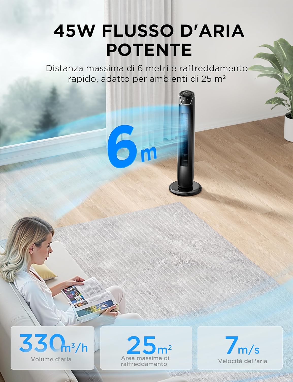 Midea – Ventilatore a Colonna Slim con Telecomando