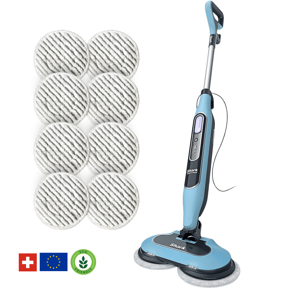 Shark® Mop a vapore e lavapavimenti – All-in-One con LED, serbatoio XL e 8 panni