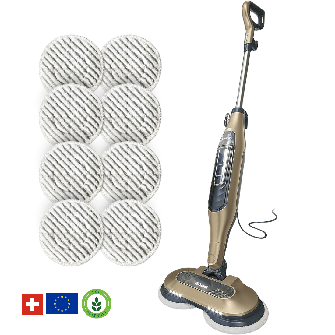 Shark® Mop a vapore e lavapavimenti – All-in-One con LED, serbatoio XL e 8 panni