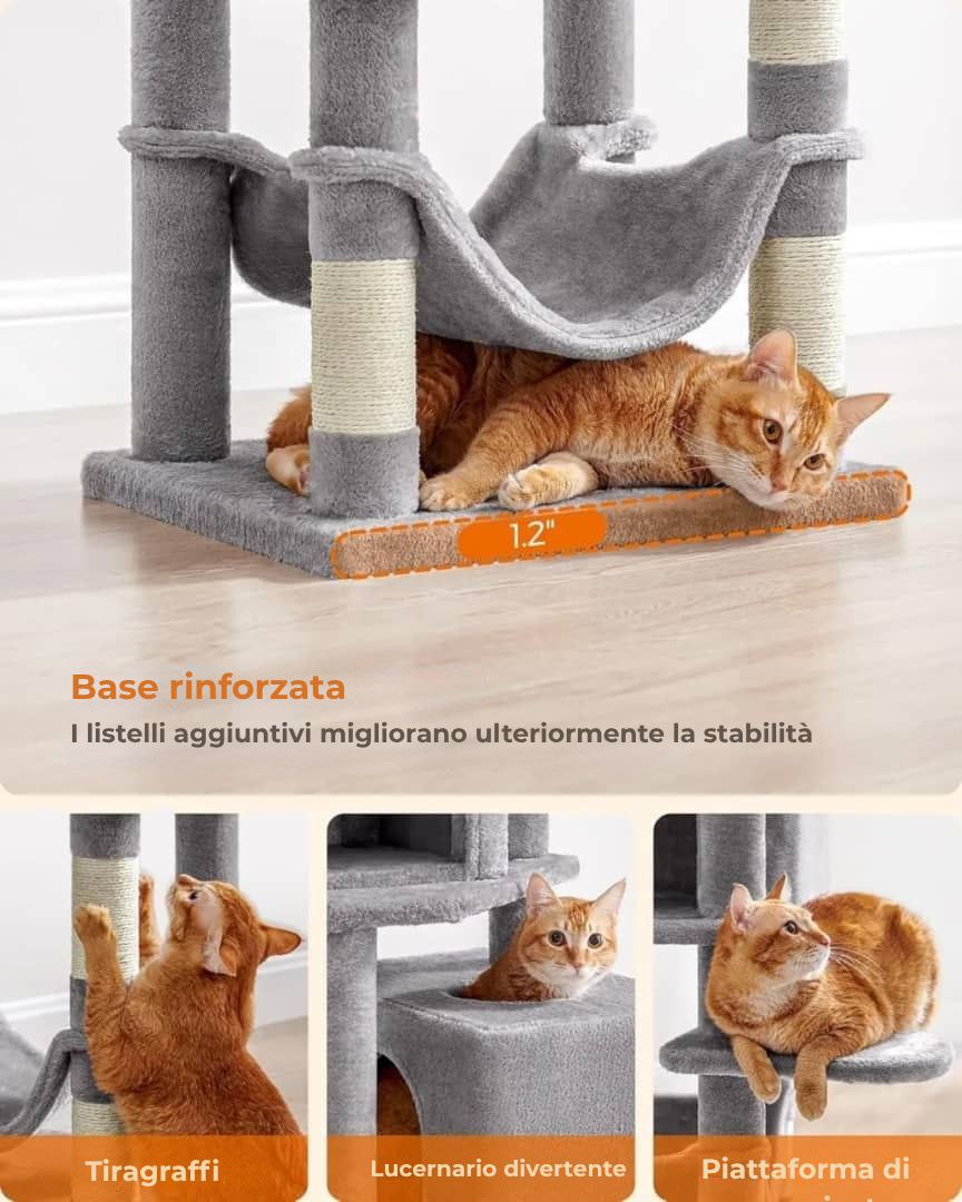 Albero per gatti Feandrea 154 cm - Torre di arrampicata in peluche con 5 tiragraffi, 2 piattaforme