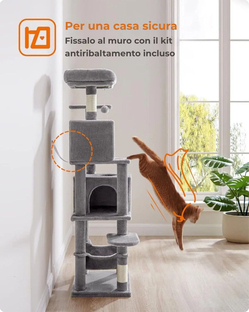 Albero per gatti Feandrea 154 cm - Torre di arrampicata in peluche con 5 tiragraffi, 2 piattaforme