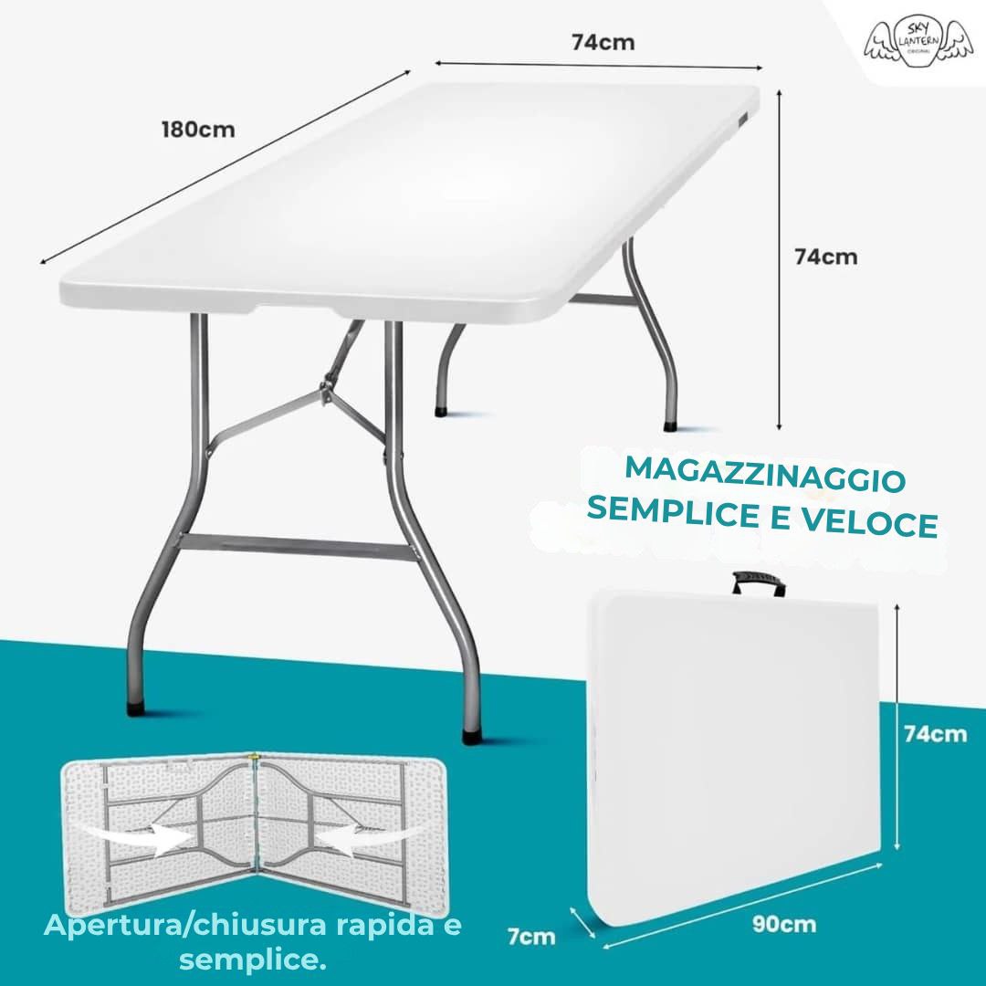 Tavolo rettangolare pieghevole bianco 180x74x74 cm