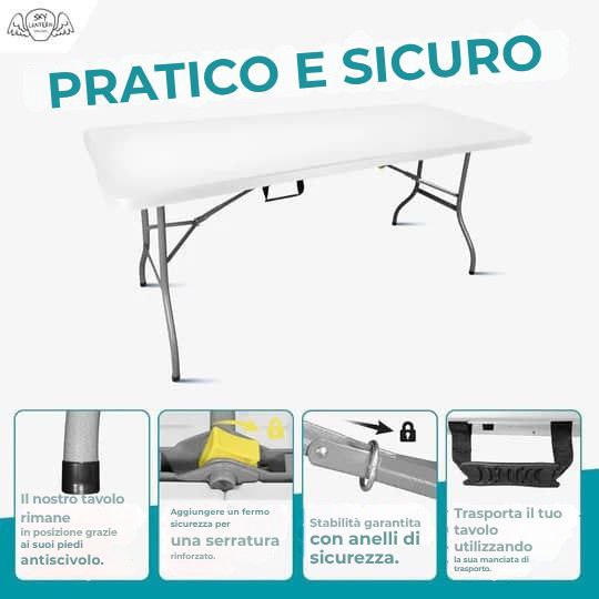 Tavolo rettangolare pieghevole bianco 180x74x74 cm