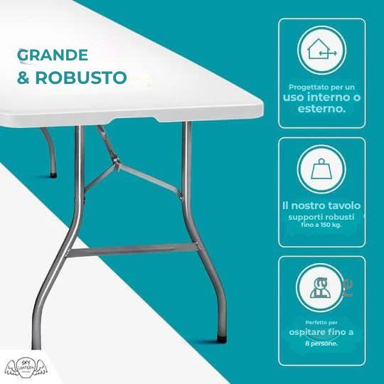 Tavolo rettangolare pieghevole bianco 180x74x74 cm