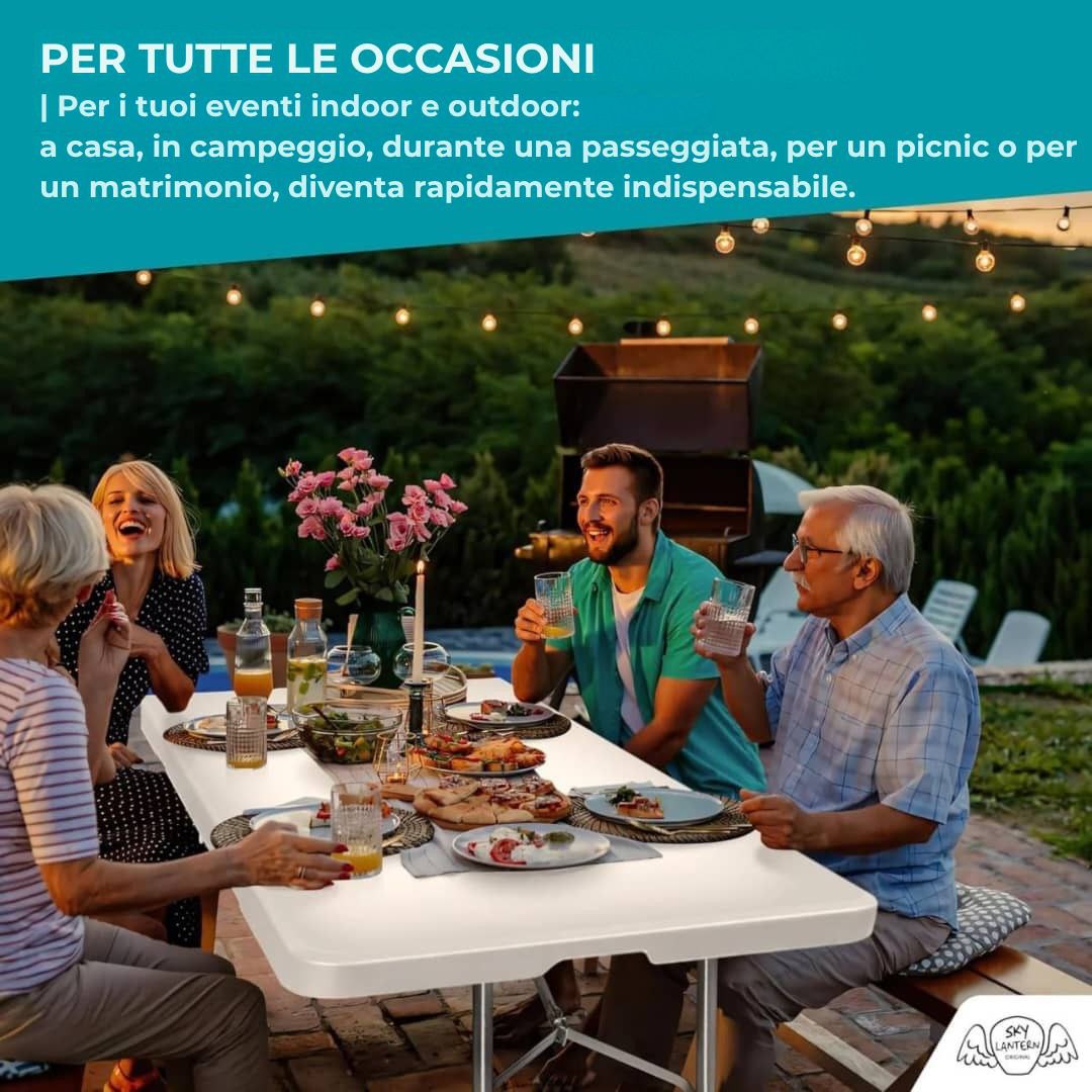 Tavolo rettangolare pieghevole bianco 180x74x74 cm