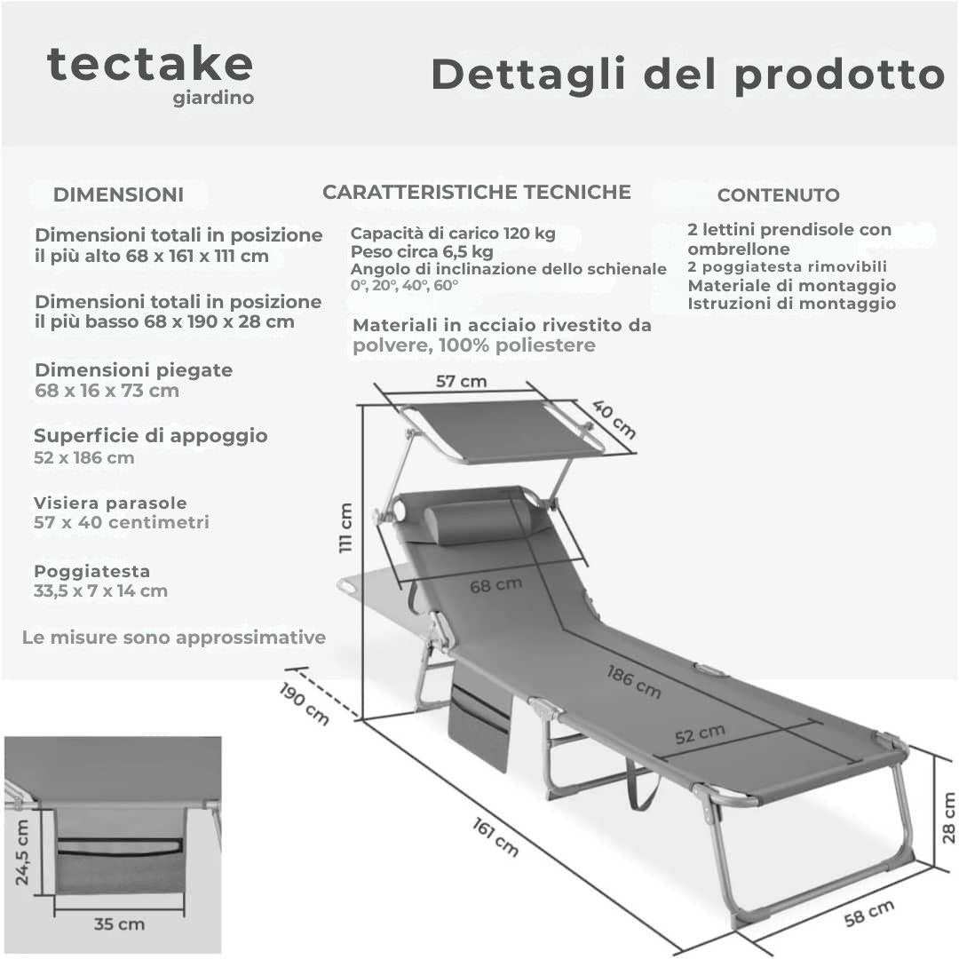 Set di 2 lettini reclinabili