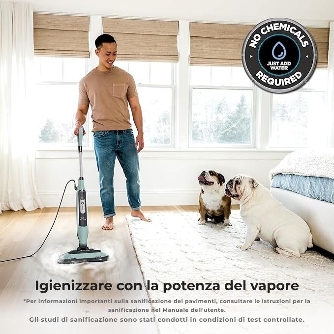 Shark® Mop a vapore e lavapavimenti – All-in-One con LED, serbatoio XL e 8 panni