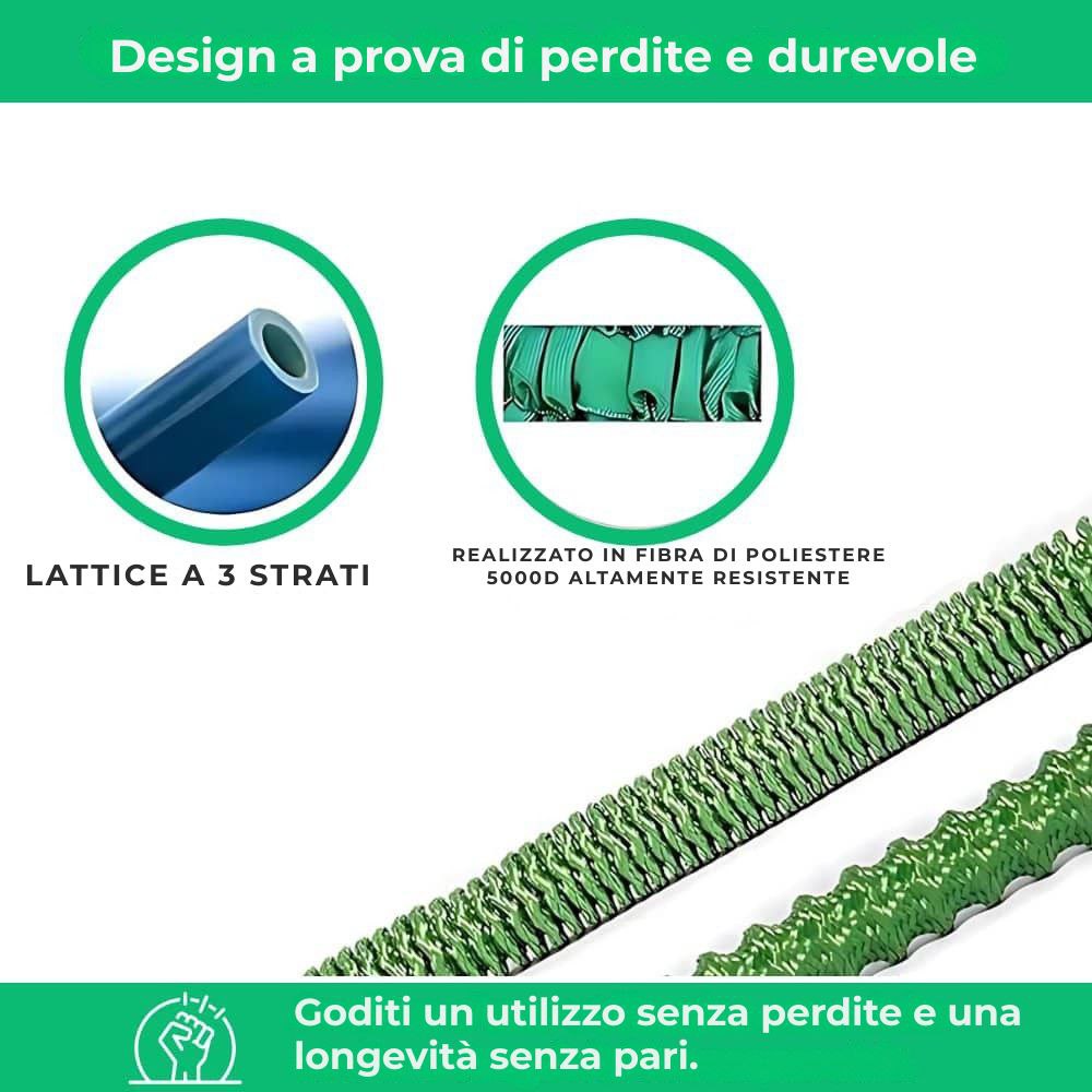 Aquaflex|Tubo flessibile estensibile|8 modalità di getto ad alta pressione