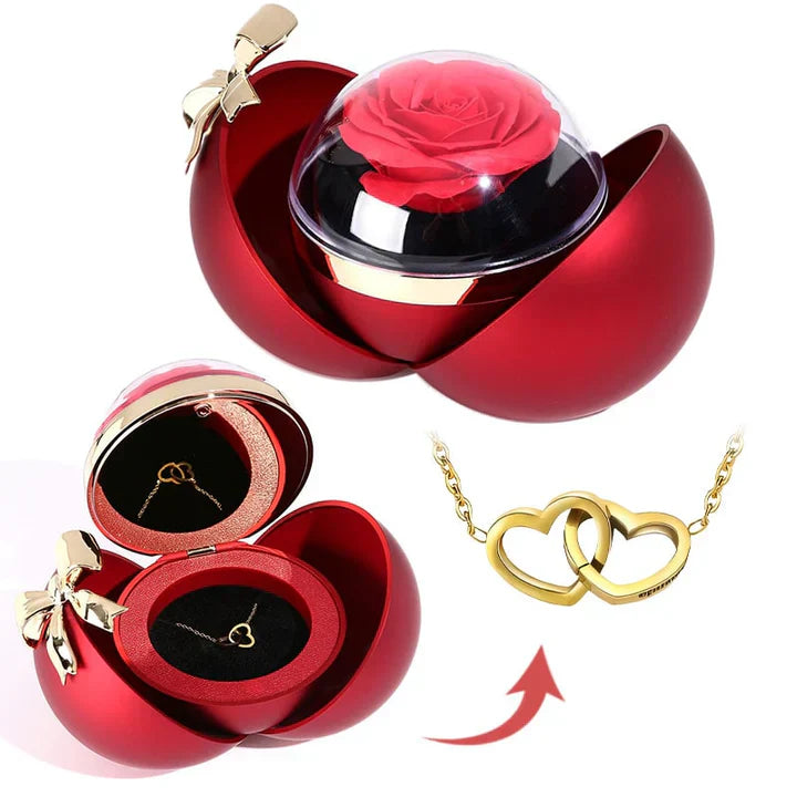 Cofanetto Rosa Eterna – Collana Doppio Cuore Inciso