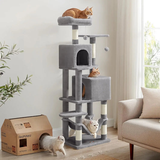 Albero per gatti Feandrea 154 cm - Torre di arrampicata in peluche con 5 tiragraffi, 2 piattaforme