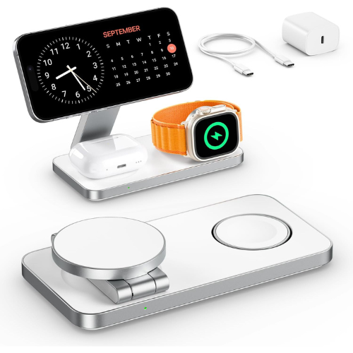 Stazione di Ricarica Wireless Magnetica 3‑in‑1 per Dispositivi Apple