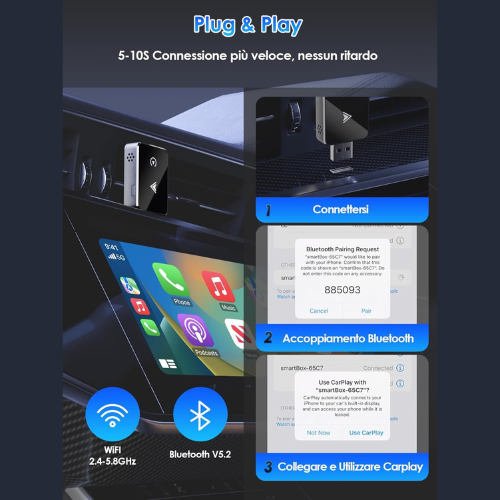 Adattatore Wireless CarPlay & Android Auto – Versione 2025