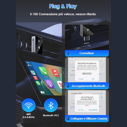 Adattatore Wireless CarPlay & Android Auto – Versione 2025
