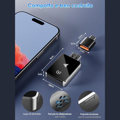 Adattatore Wireless CarPlay & Android Auto – Versione 2025