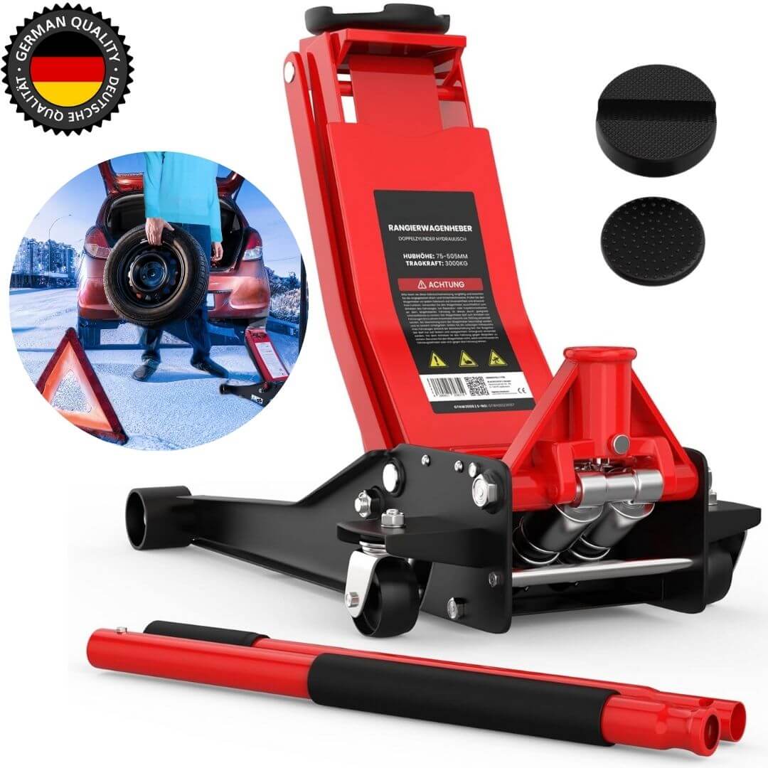 Cric idraulico 3T altezza di sollevamento piatto 70-470 mm profondità doppio pistone + 2 cuscinetti