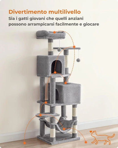Albero per gatti Feandrea 154 cm - Torre di arrampicata in peluche con 5 tiragraffi, 2 piattaforme