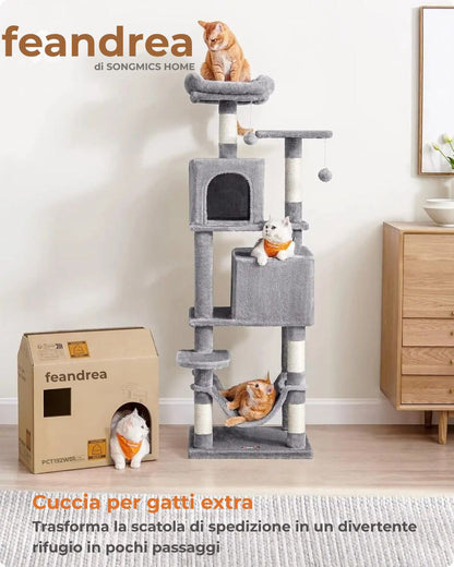 Albero per gatti Feandrea 154 cm - Torre di arrampicata in peluche con 5 tiragraffi, 2 piattaforme
