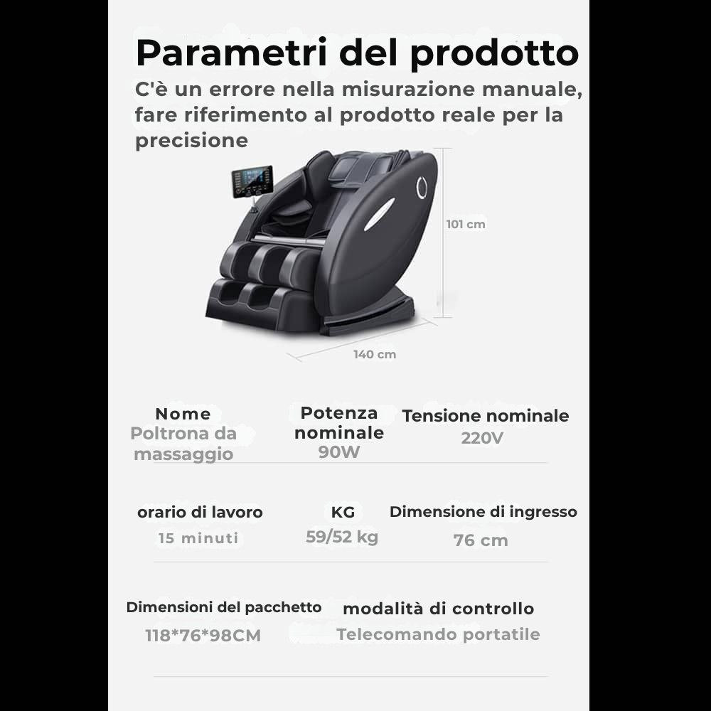 Poltrona massaggiante A5 - Termoterapia, controllo AI, Zero Gravity e touchscreen