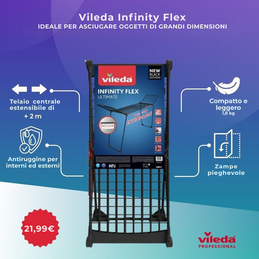 Stendibiancheria da interno Vileda Infinity Flex® Fili XXL oltre 2 metri, Stabile e Robusto, Trasporto Pratico